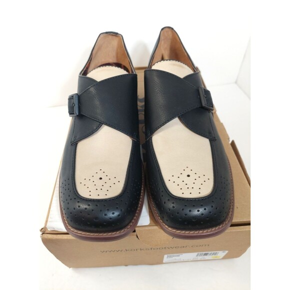 Korks Women's Size 10 Theodore Loafers 10M Color Block Black Cream - Picture 4 of 16